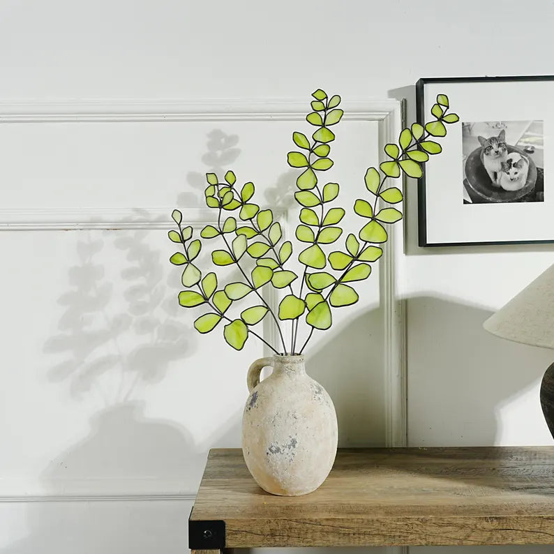 Stained glass plant Eucalyptus,Greenplant home decor,Eucalyptus art,Mothers day gift,nature decor,gift for her,plant for home